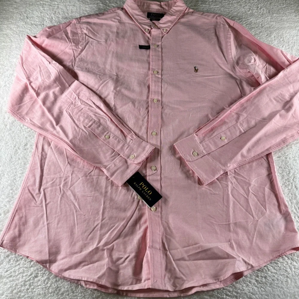 NWT Polo Ralph‎ Lauren Stretch Oxford Shirt Mens XXL Pink Slim Fit Button Down